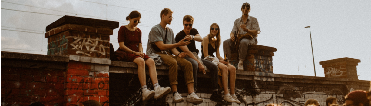 friends sitting party music